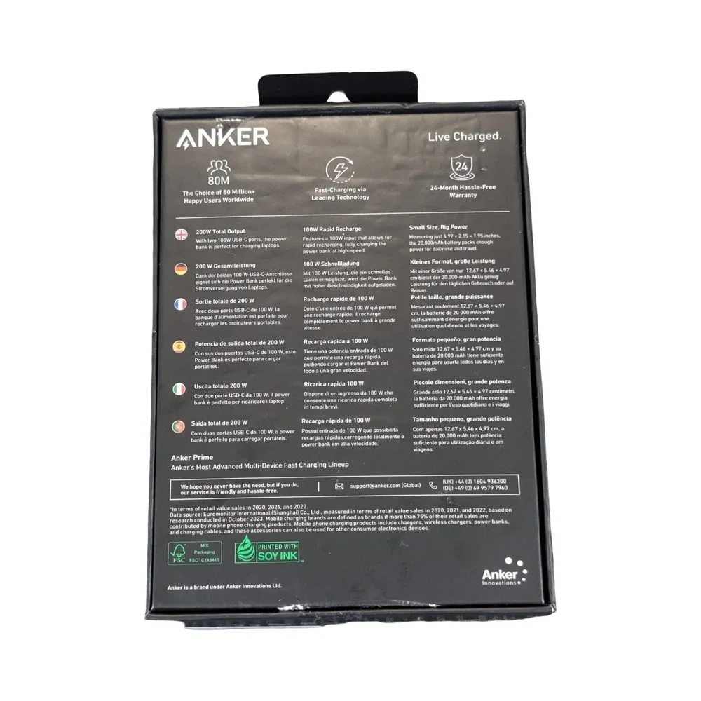 T6O Anker - Prime Power Bank w/ Smart Display (20000mAh, 200W, 3-Port)- Black.